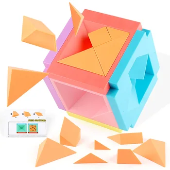 3D триизмерна танграм Монтесори, ранно образование, пространственото мислене, тренировка на интелекта, пъзел, геометрична магическа играчка